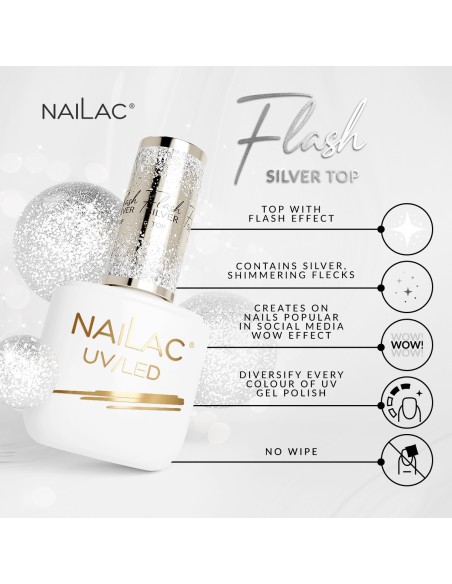 Hybrid top coat Flash Silver Top 7ml NaiLac - 1 - Categories - 