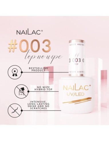 #003 Top - No Wipe NaiLac 7ml - 2 - All Gel Polish Colours - NaiLac -
