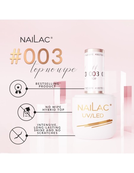 #003 Top - No Wipe NaiLac 7ml - 2 - All Gel Polish Colours - NaiLac -